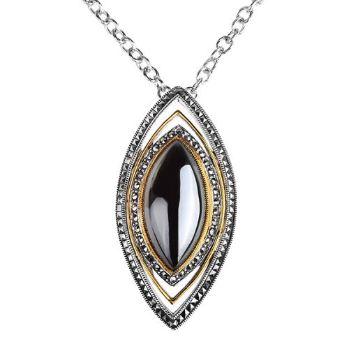 Серебряное колье ALEXANDRE VASSILIEV с гематитом, марказитами Swarovski и позолотой