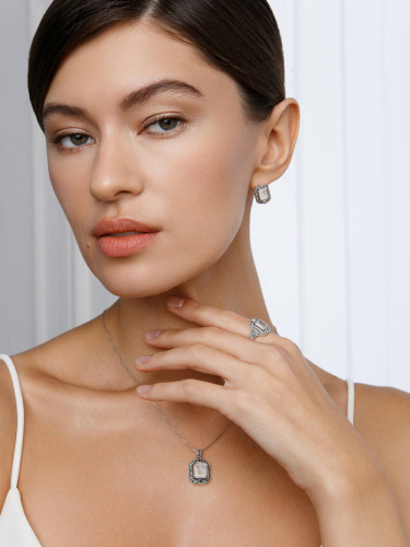 Серебряный кулон на цепи ALEXANDRE VASSILIEV с лунным камнем и марказитами Swarovski
