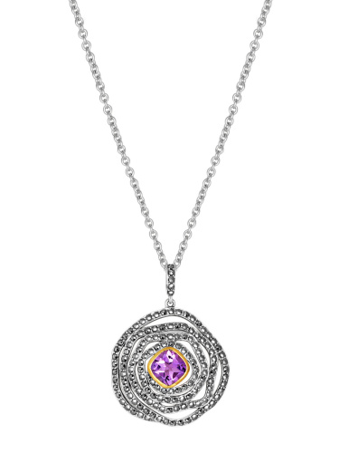 Серебряный кулон на цепи ALEXANDRE VASSILIEV с аметистом, марказитами Swarovski и позолотой