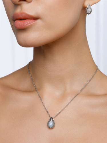 Серебряный кулон на цепи ALEXANDRE VASSILIEV с лунным камнем и марказитами Swarovski