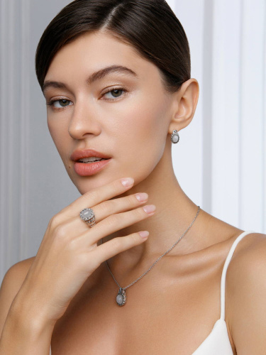 Серебряный кулон на цепи ALEXANDRE VASSILIEV с лунным камнем и марказитами Swarovski