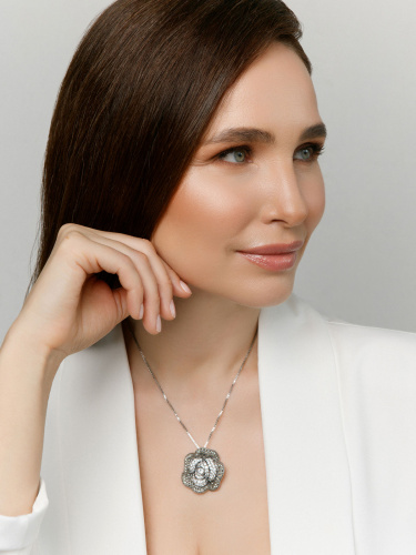 Серебряный кулон на цепи ALEXANDRE VASSILIEV с фианитами и марказитами Swarovski