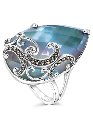 Серебряное кольцо ALEXANDRE VASSILIEV с перламутром, горным хрусталем и марказитами Swarovski