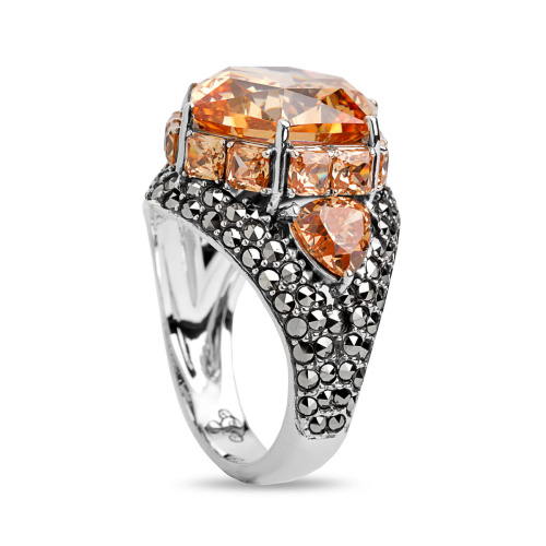 Серебряное кольцо ALEXANDRE VASSILIEV с фианитами «Шампань» и марказитами Swarovski