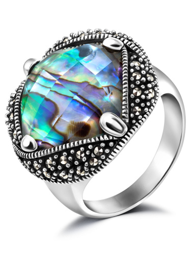 Серебряное кольцо ALEXANDRE VASSILIEV с перламутром, горным хрусталем и марказитами Swarovski