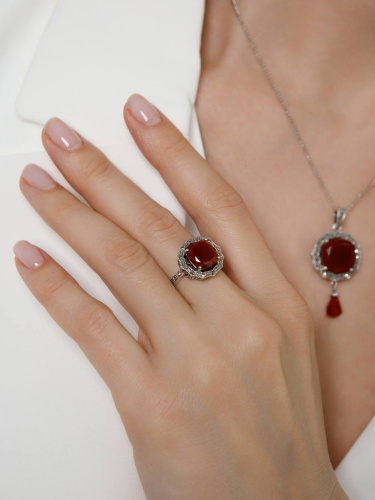 Серебряное кольцо ALEXANDRE VASSILIEV с красным агатом и марказитами Swarovski
