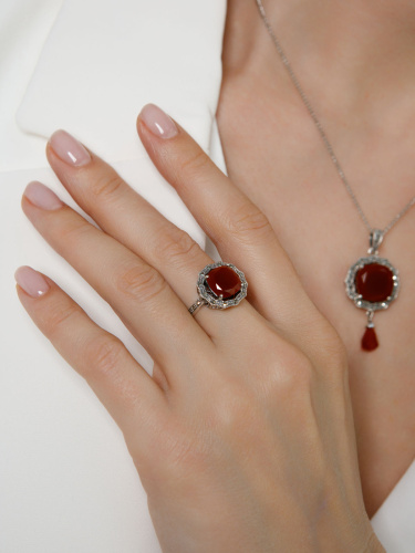 Серебряное кольцо ALEXANDRE VASSILIEV с красным агатом и марказитами Swarovski