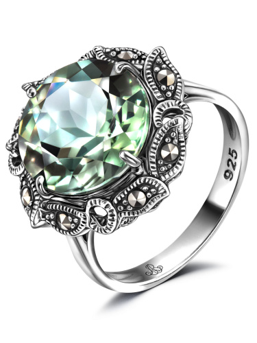 Серебряное кольцо ALEXANDRE VASSILIEV с зеленым аметистом и марказитами Swarovski