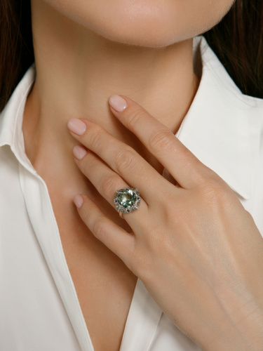 Серебряное кольцо ALEXANDRE VASSILIEV с зеленым аметистом и марказитами Swarovski