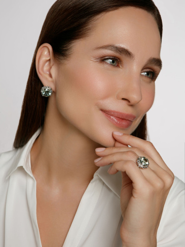 Серебряное кольцо ALEXANDRE VASSILIEV с зеленым аметистом и марказитами Swarovski