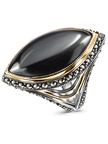 Серебряное кольцо ALEXANDRE VASSILIEV с гематитом, марказитами Swarovski и позолотой