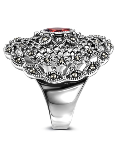 Серебряное кольцо ALEXANDRE VASSILIEV с гранатом и марказитами Swarovski