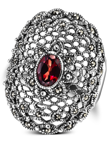 Серебряное кольцо ALEXANDRE VASSILIEV с гранатом и марказитами Swarovski