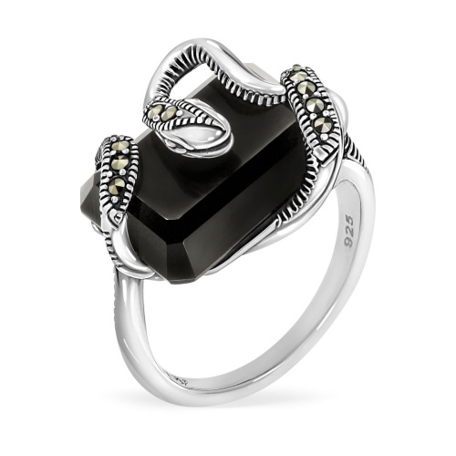 Серебряное кольцо ALEXANDRE VASSILIEV с черным ониксом и марказитами Swarovski