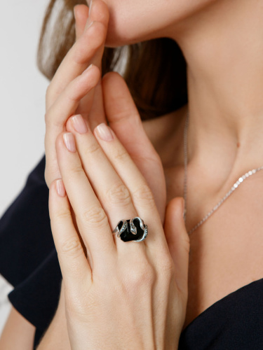 Серебряное кольцо ALEXANDRE VASSILIEV с черным ониксом и марказитами Swarovski