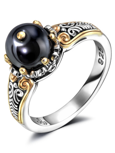 Серебряное кольцо ALEXANDRE VASSILIEV с гематитом, марказитами Swarovski и позолотой
