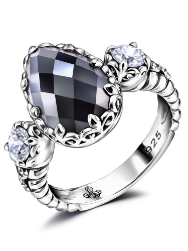 Серебряное кольцо ALEXANDRE VASSILIEV с гематитом, фианитами и марказитами Swarovski