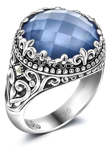 Серебряное кольцо ALEXANDRE VASSILIEV с голубым кварцем, перламутром и марказитами Swarovski