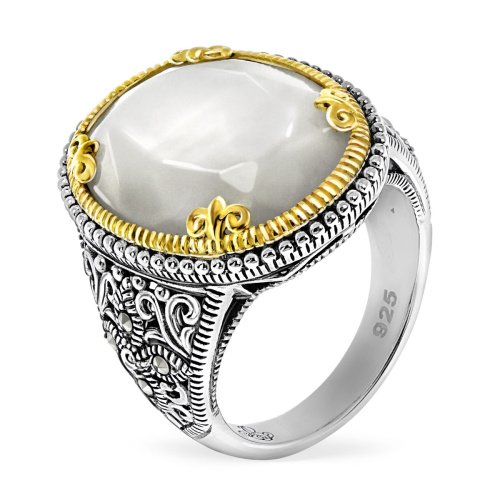 Серебряное кольцо ALEXANDRE VASSILIEVс перламутром, марказитами Swarovski, позолотой