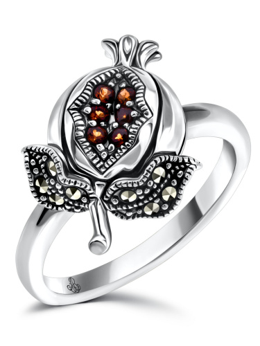 Серебряное кольцо ALEXANDRE VASSILIEV с гранатами и марказитами Swarovski