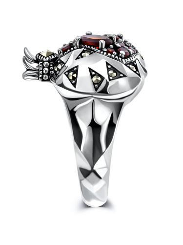 Серебряное кольцо ALEXANDRE VASSILIEV с гранатами и марказитами Swarovski