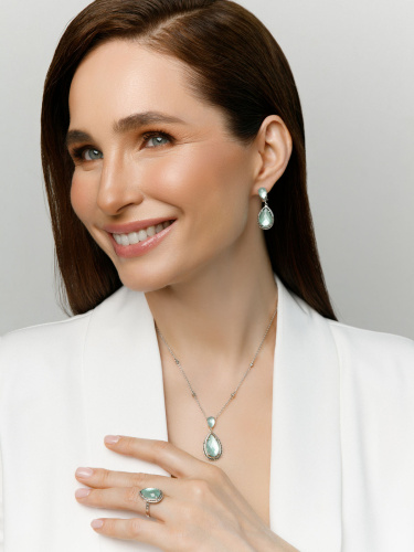 Серебряное кольцо ALEXANDRE VASSILIEV с перламутром, зеленым кварцем и марказитами Swarovski