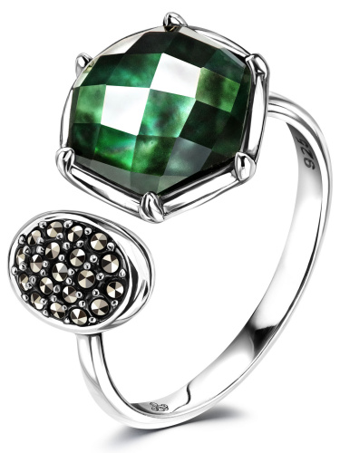 Серебряное кольцо ALEXANDRE VASSILIEV с перламутром, горным хрусталем и марказитами Swarovski