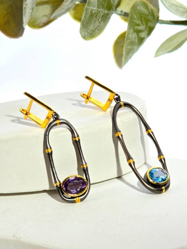 Серебряные серьги с аметистом и топазом